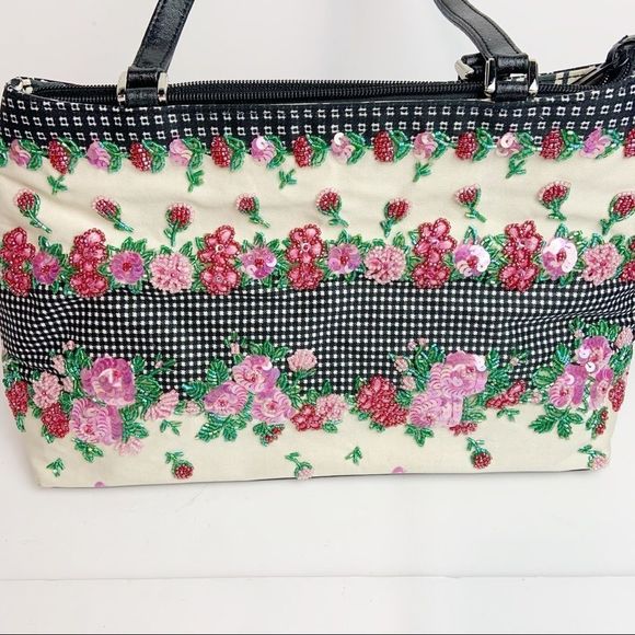 Vintage Isabella Fiore Floral Sequin Handbag Tote - Picture 9 of 9